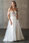Vestido-de-novia-con-brillo-estilo-princesa-mangas-caidas-corse-sobre-medida