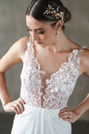 vestido-de-novia-falda-lisa-corpiño-en-encaje-con brillo